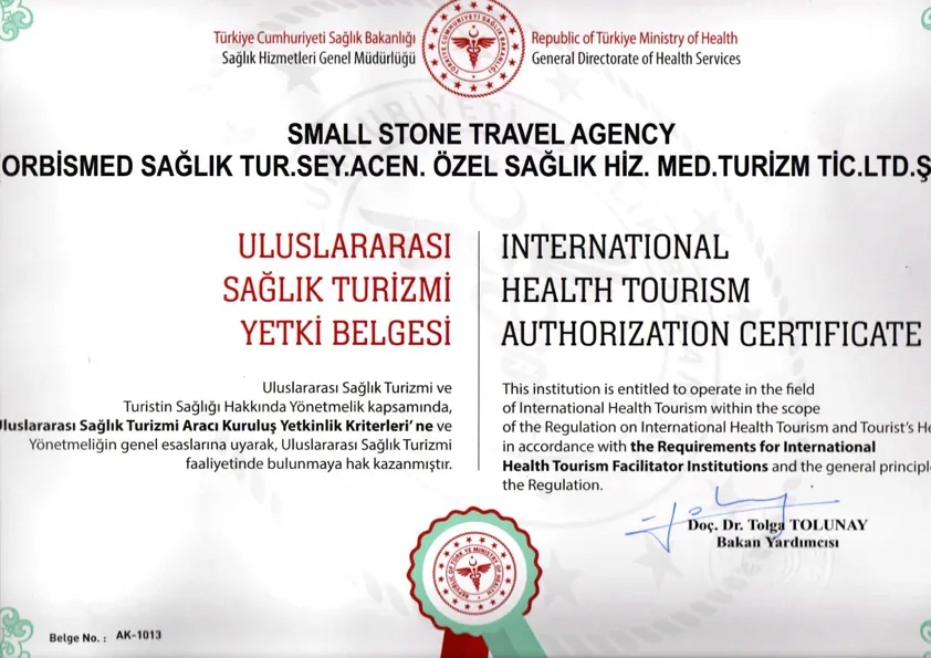 Scanned health tourism authorisation certificate number 1545